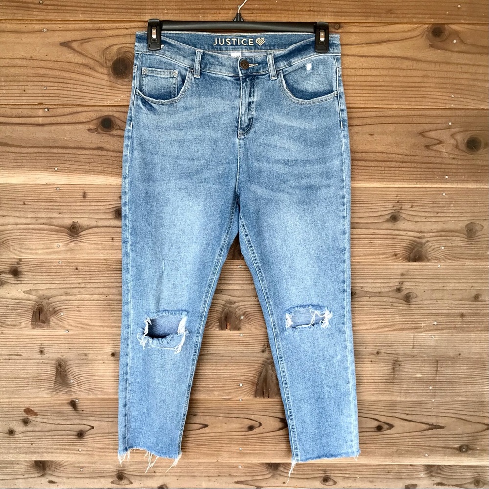 Justice High Waisted Straight Leg Destroyed Raw Hem Jeans Size 18P “Plus”